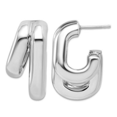 Curata Jewelry 925 Sterling Silver Italian Double Squared J Hoop Earrings 25x16mm 255x159mm Wide 126mm Thick Hoop Earring 231$