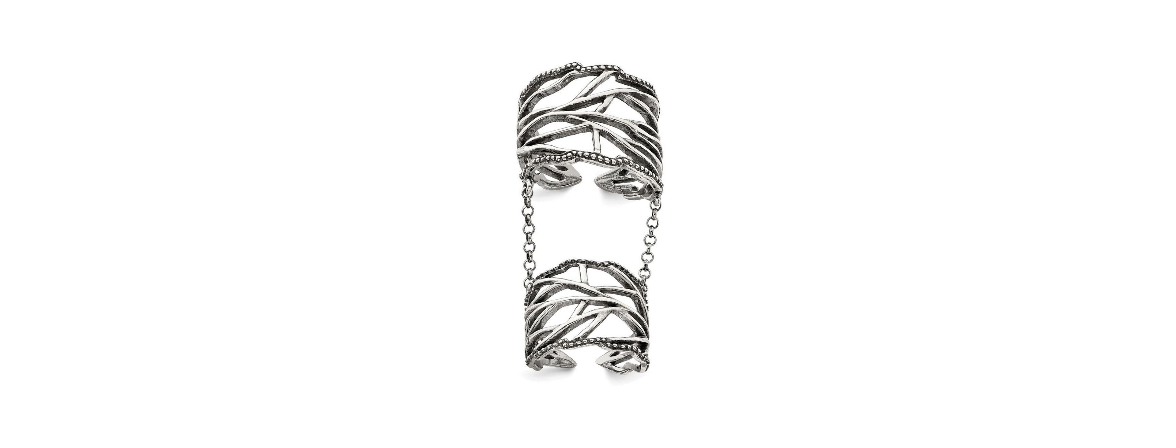 Curata Jewelry 925 Sterling Silver Solid Textured Polished Oxidized Full Finger Boho Adjustable Ring Ring