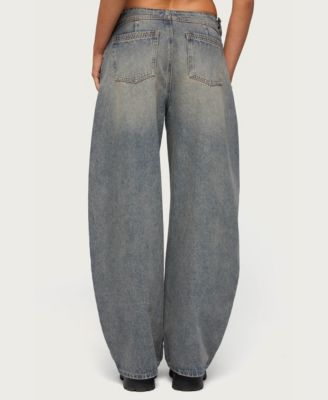 Women's Side Belt Low Rise Barrel Jeans