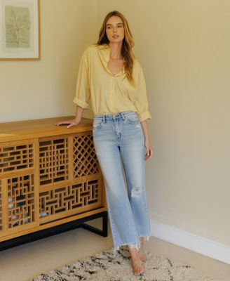 Women's High Rise Distressed Crop Slim Wide Leg Jeans