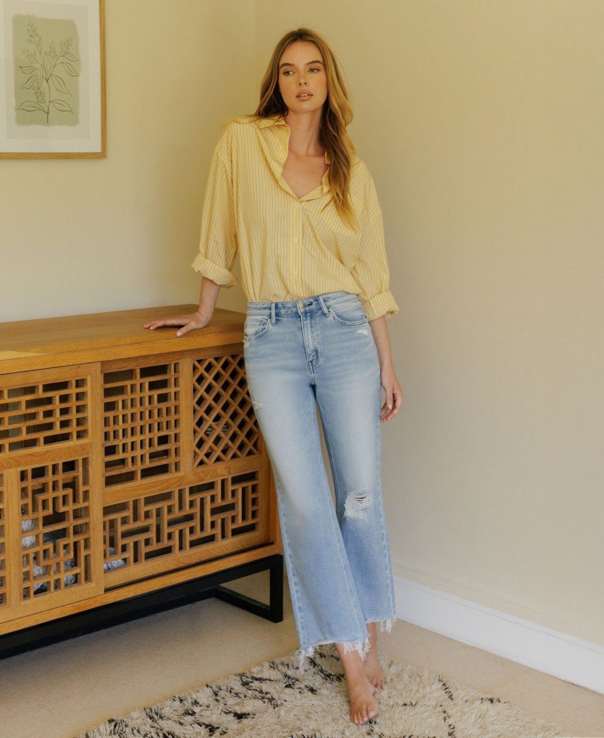 Flying Monkey Women's High Rise Distressed Crop Slim Wide Leg Jeans