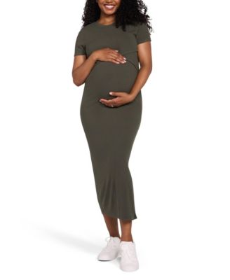 Maternity Motherhood Crew Neck Short Sleeve Nursing Midi Dress