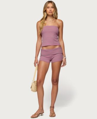 Women's Monikah Striped Foldover Micro Shorts