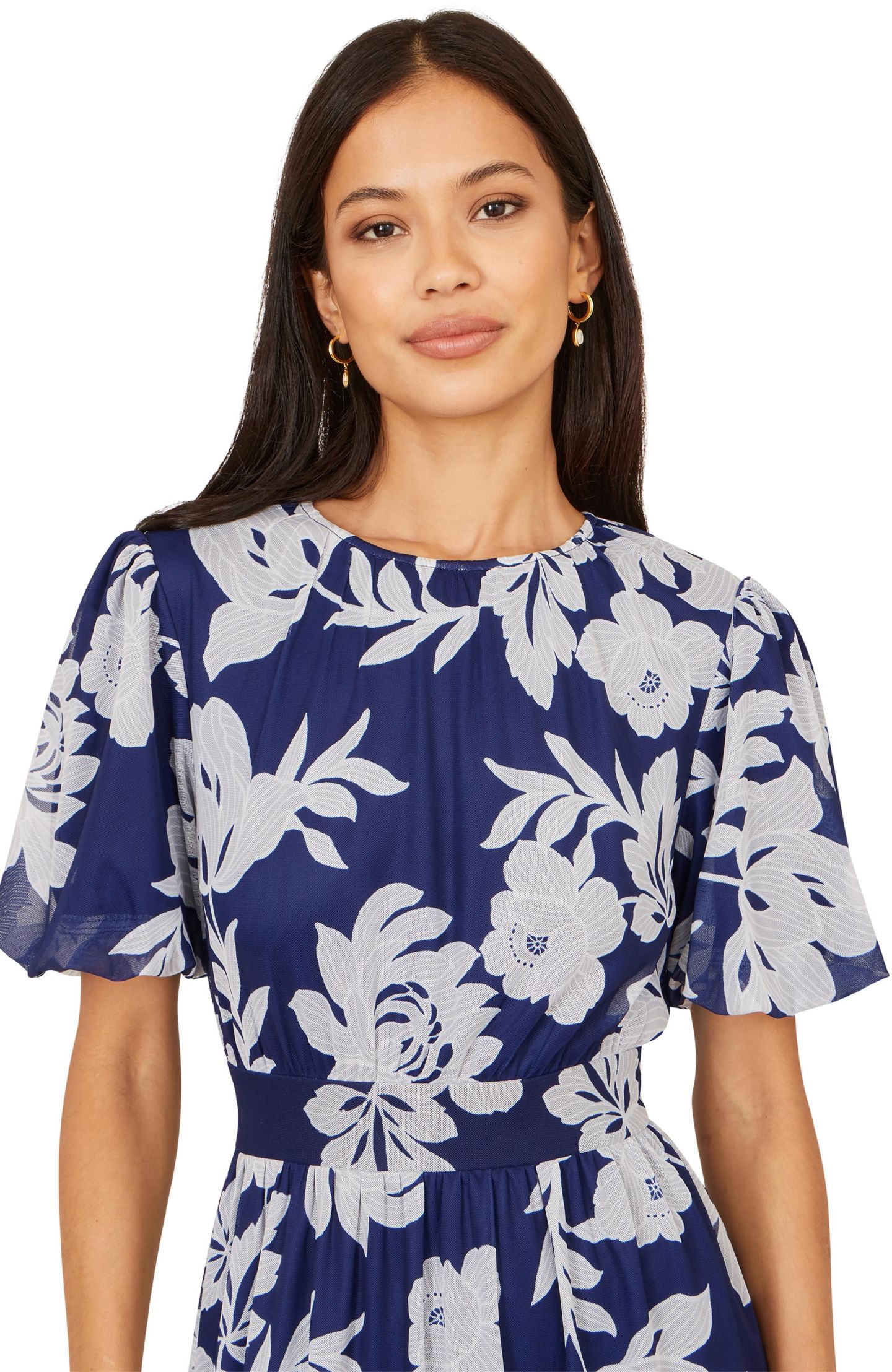 Женское платье Yumi Flower Stretch Mesh Midi, цвет: Тёмно-синий — фото 4