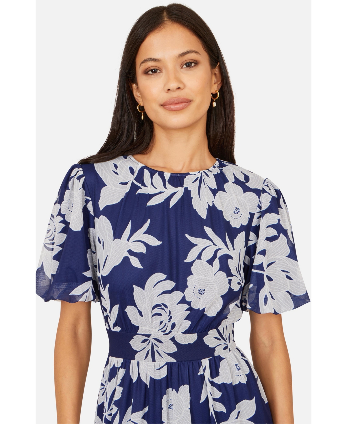 Yumi Women's Flower Stretch Mesh Midi Dress