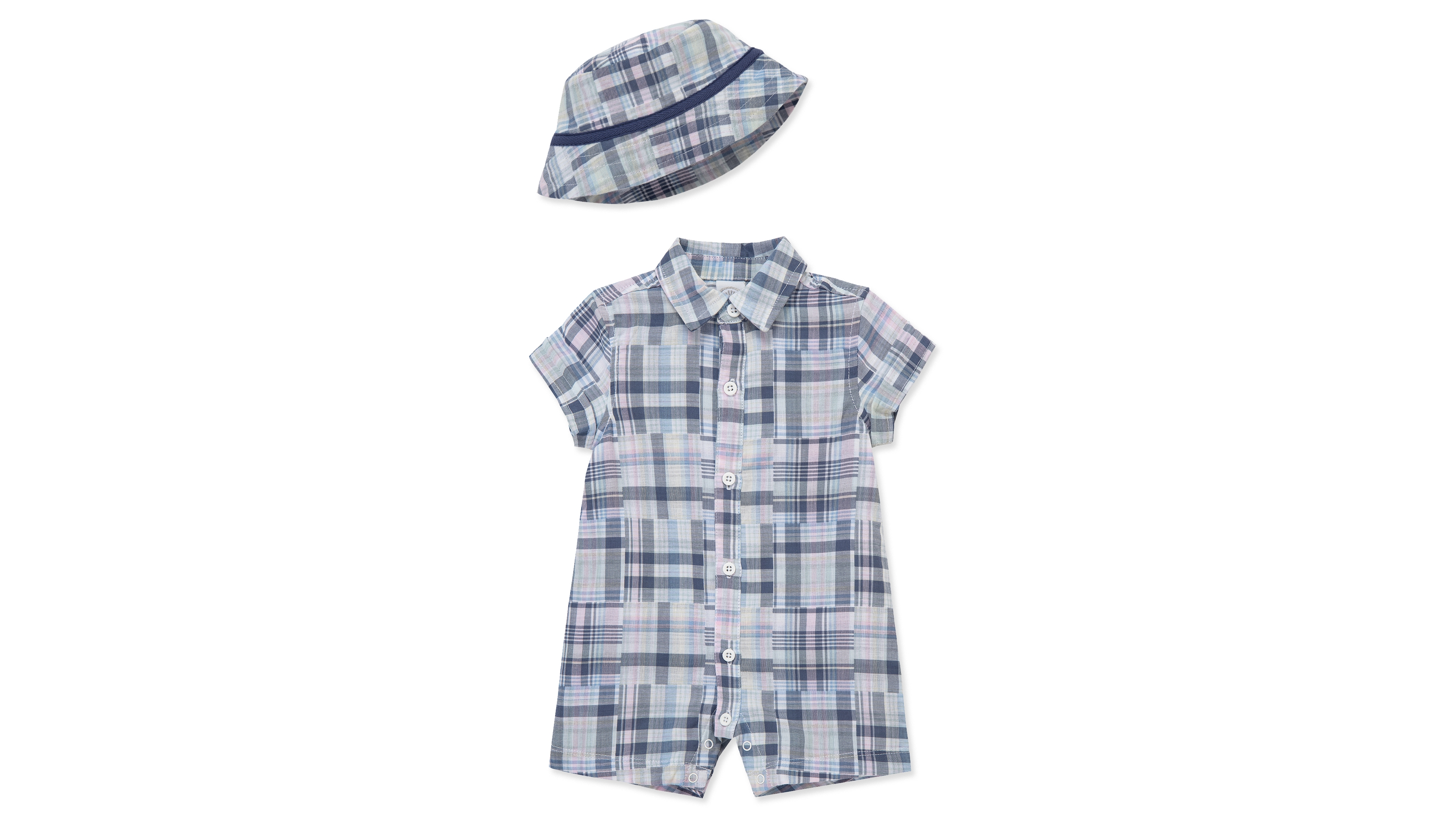 Little Me Baby Boys' Plaid Romper & Hat, 2-Piece Set
