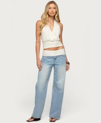 Women's Knit Foldover Low Rise Baggy Jeans