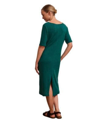 Women's Linen Blend V-Neck Midi Dress