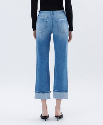 Women's High Rise Cuffed Crop Straight Jeans