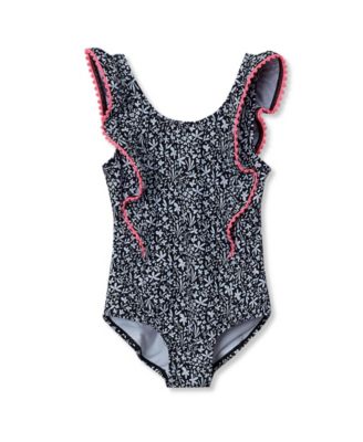 Girls Chlorine Resistant Scoop Neck Ruffle One Piece Swimsuit