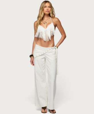 Women's Button Foldover Low Rise Baggy Jeans