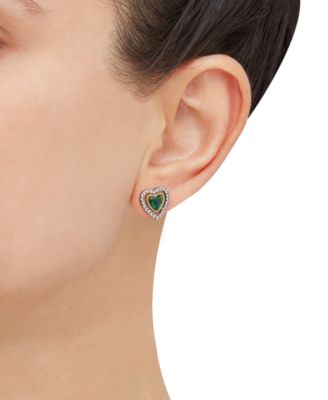 3-Piece Lab Grown Emerald (1-1/2 ct. t.w.) and White Topaz (5/8 ct. t.w.) Heart Pendant Necklace and Stud Earrings Set in 14k Sterling Silver