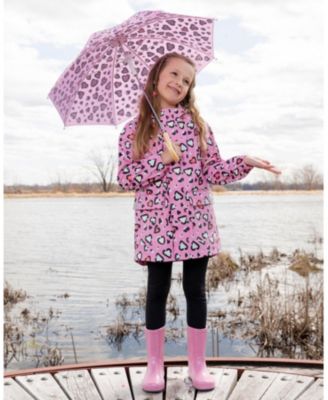 Big Girls Rain Jacket in Polyurethane Heart Print