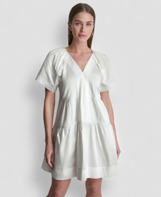 Women's V-Neck Contrast-Stitch Mini Dress
