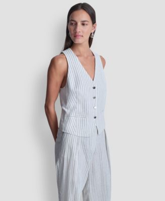 Women's Striped Sleeveless Button-Down Vest