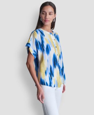 Women's Abstract-Print Button-Down Top