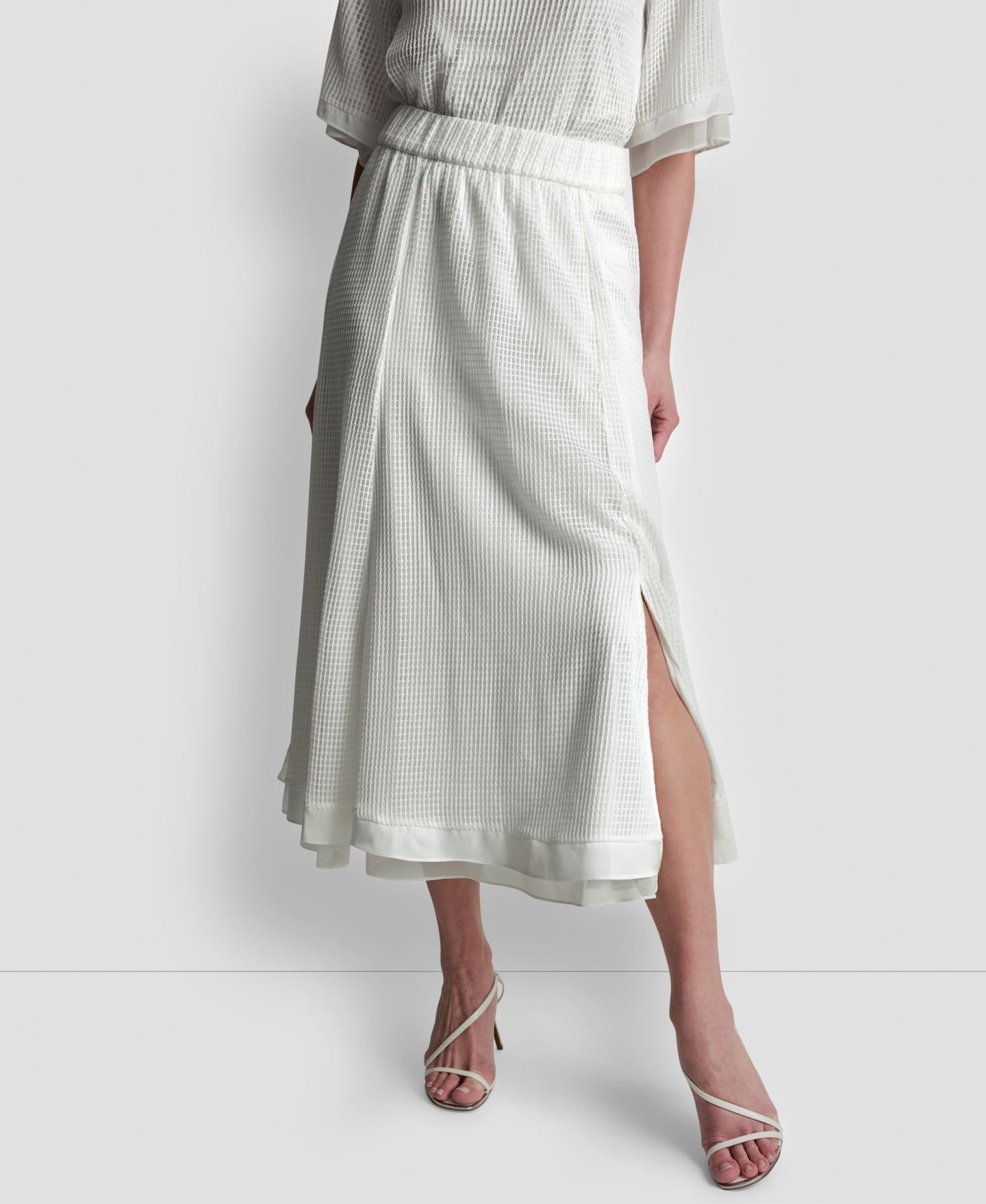 Женская юбка DKNY Layered Window Pane Ankle, цвет: Слоновая кость — фото 3