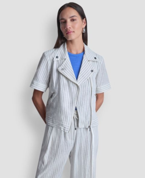 Женские куртки DKNY Women's Striped Collared Neck Jacket
