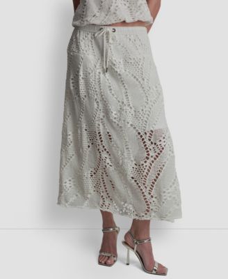 Women's Crochet Leaf Pull-On Midi Skirt
