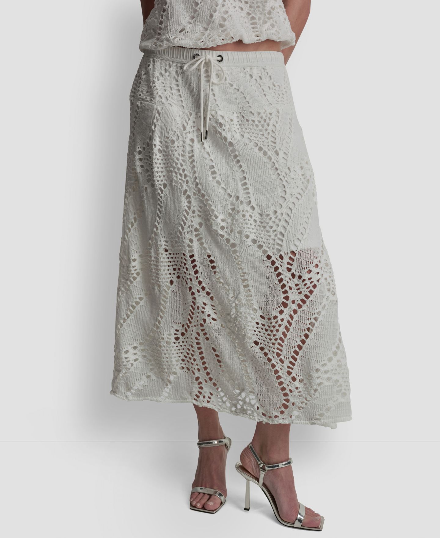 Женская юбка DKNY Crochet Leaf Pull-On Midi, цвет: Слоновая кость — фото 1