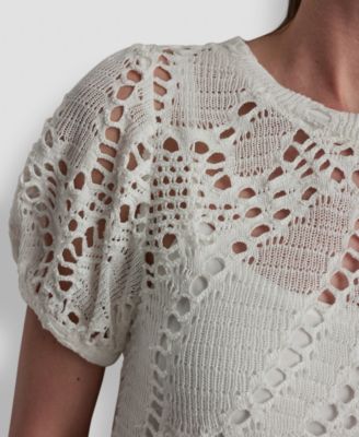 Women's Leaf Crochet Short-Sleeve Top