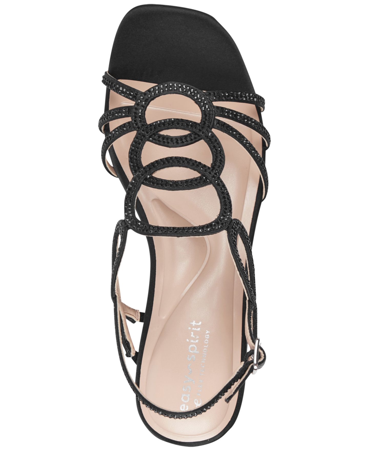 Женские сандалии Easy Spirit Yana eFlex Embellished Block Heel Dress Sandals, цвет: Чёрный атласный — фото 4