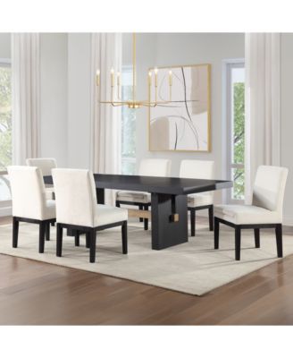 Macai 7-Pc. Wood Dining Set (Rectangular Table + 6 Upholstered Side Chairs)