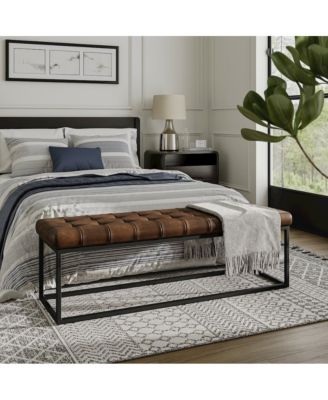 Global Archive 55" Genuine Distressed Leather Ottoman Bench