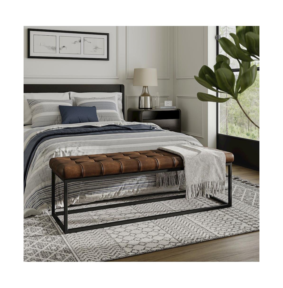 Global Archive 55" Genuine Distressed Leather Ottoman Bench