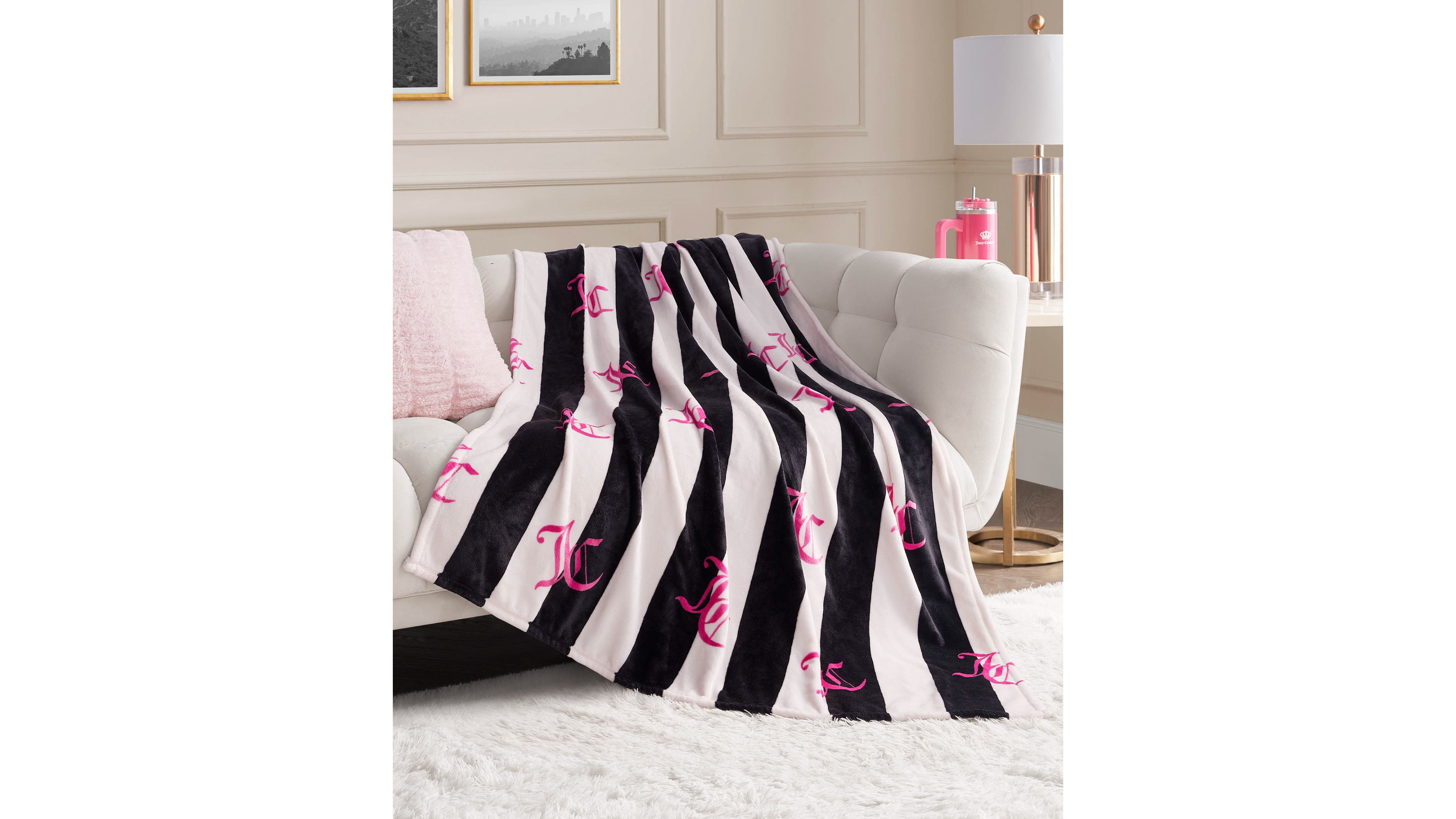 Juicy Couture Cabana Plush Striped Throw, Full/Queen