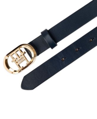Women's Rounded Monogram Plaque Buckle Dress Belt