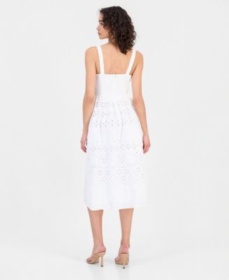 Women's Square-Neck Sleeveless Eyelet Midi Dress