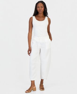 Petite Drawstring-Waist Barrel-Leg Linen Pants