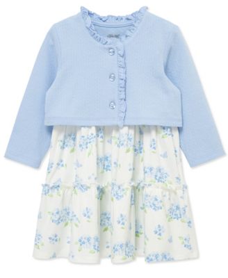 Baby Girls' Floral Print Dress, Cardigan and Diaper Cover, 3-Piece Set