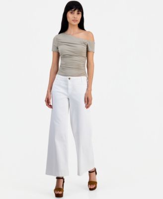 Women's Jaide Asymmetric Short-Sleeve Shirring Top & Zoya Wide-Leg Crop Jeans