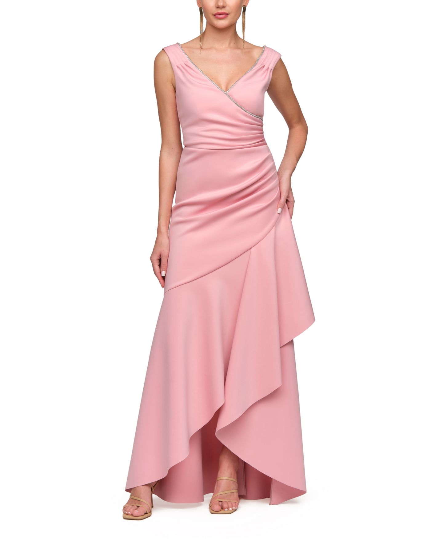 Женские платья JS Collections V-Neck Marla High-Low Gown, цвет: Тёплый розовый — фото 1