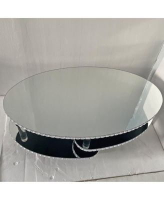 Mirrored Glass Crystal Oval Coffee Table with Acrylic Legs