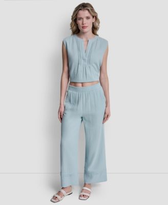 Petite Gauze Straight Leg Pull-On Pants