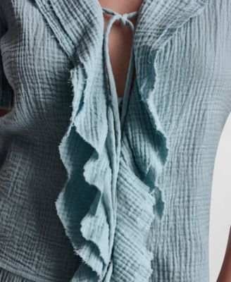 Petite Puff Short-Sleeve Tie-Front V-Neck Shirt