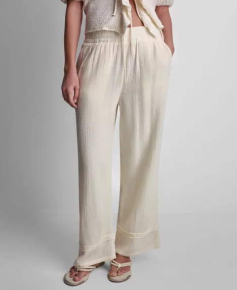 Petite Gauze Straight Leg Pull-On Pants - Eggnog