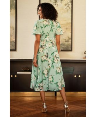 Women's Floral Front Tie Detail Tea Dress