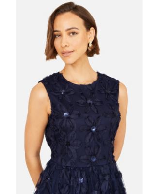 Women's Sequin Floral Applique Skater Dress