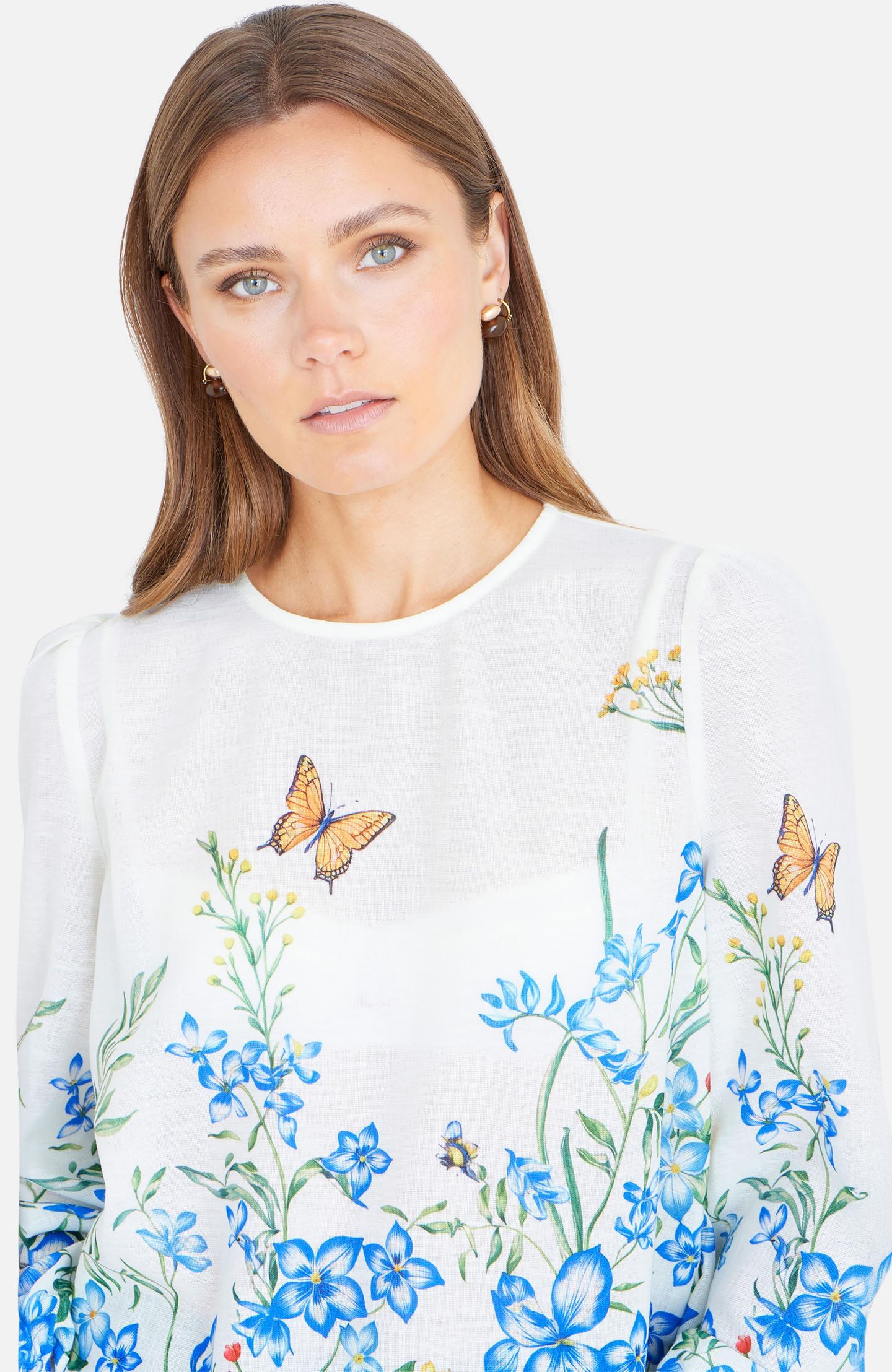 Женский топ Yumi Butterfly Print Long Sleeve, цвет: Слоновая кость — фото 5