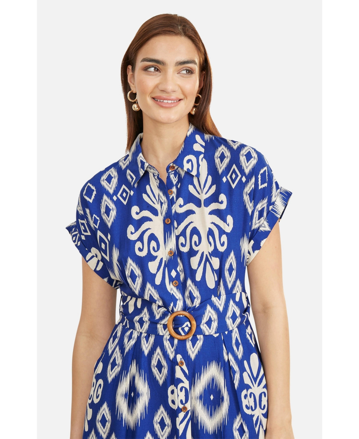 Yumi Women's Geo Print Relaxed Midi Shirt Dress