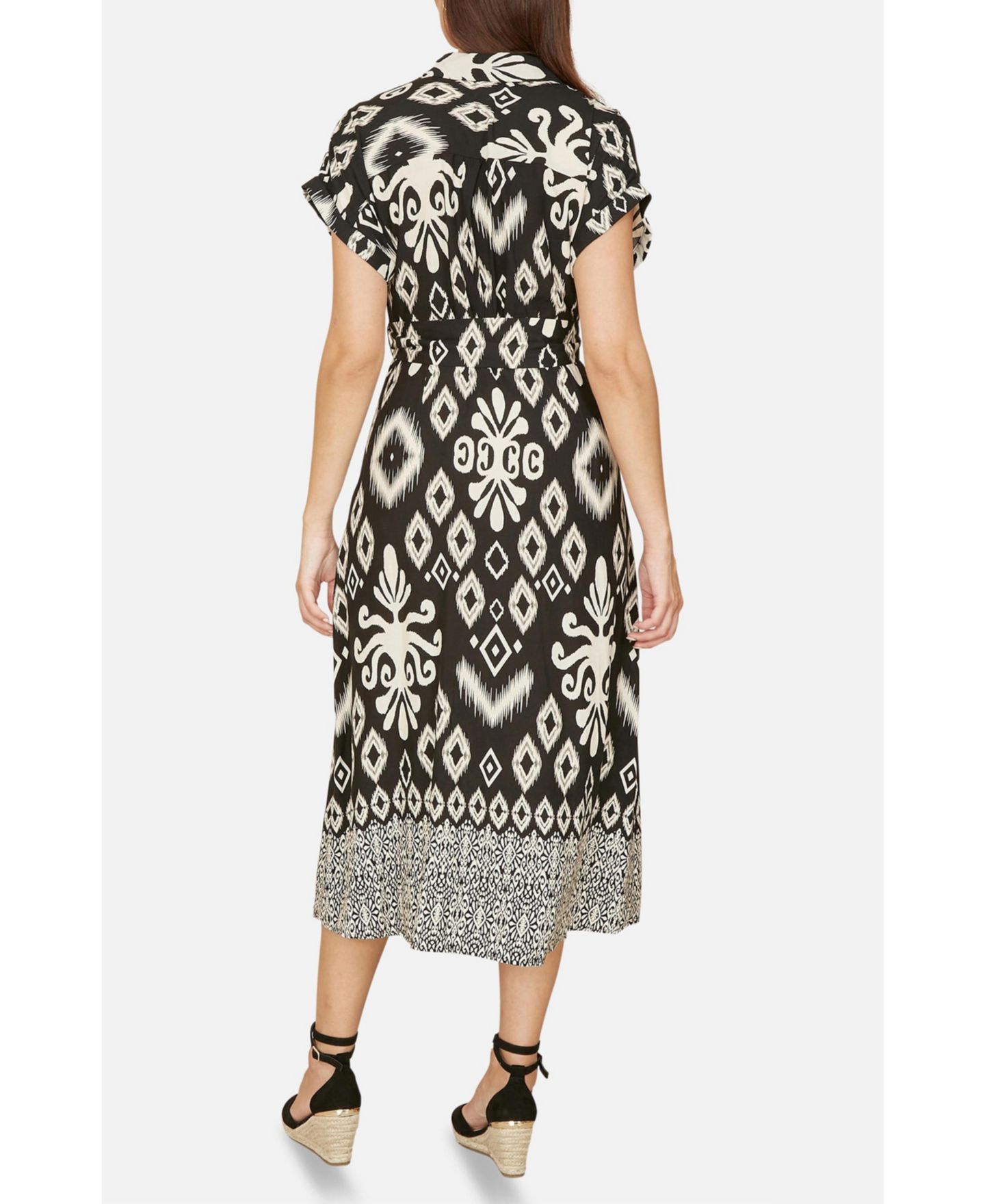 Женское платье Yumi Geo Print Relaxed Midi Shirt Dress, цвет: Чёрный — фото 6