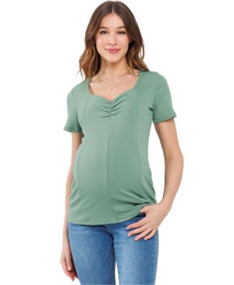 Maternity Ribbed Short Sleeve Sweetheart Neck Top
