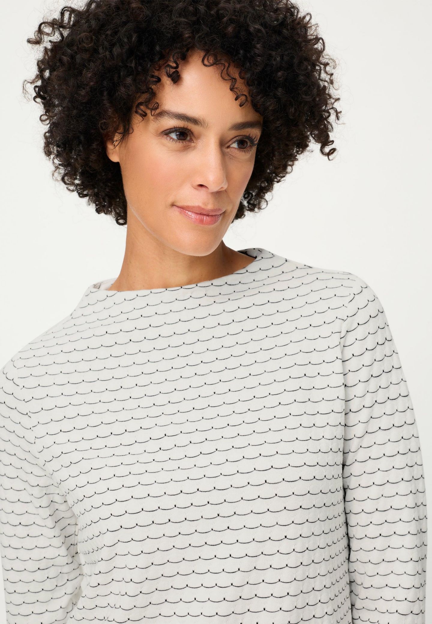 Женский топ Olsen Scallop Stripe Jersey Top, цвет: Молочный белый — фото 2