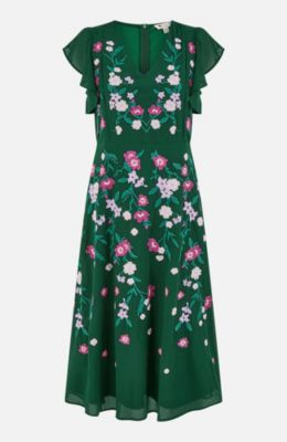 Women's Floral Embroidery Midi Skater Dress