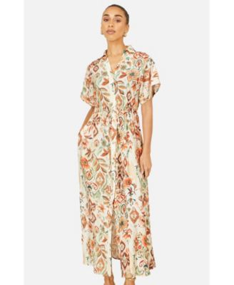 Women's Relaxed Boho Print Maxi Shirt Dress