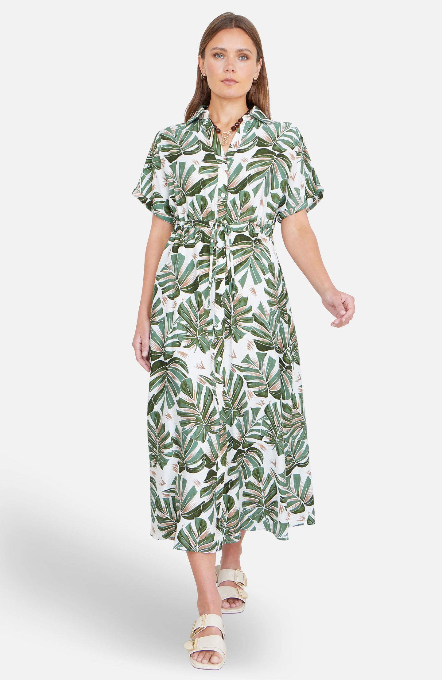 Женское платье Yumi Relaxed Boho Print Maxi Shirt Dress, цвет: Зелёный — фото 6